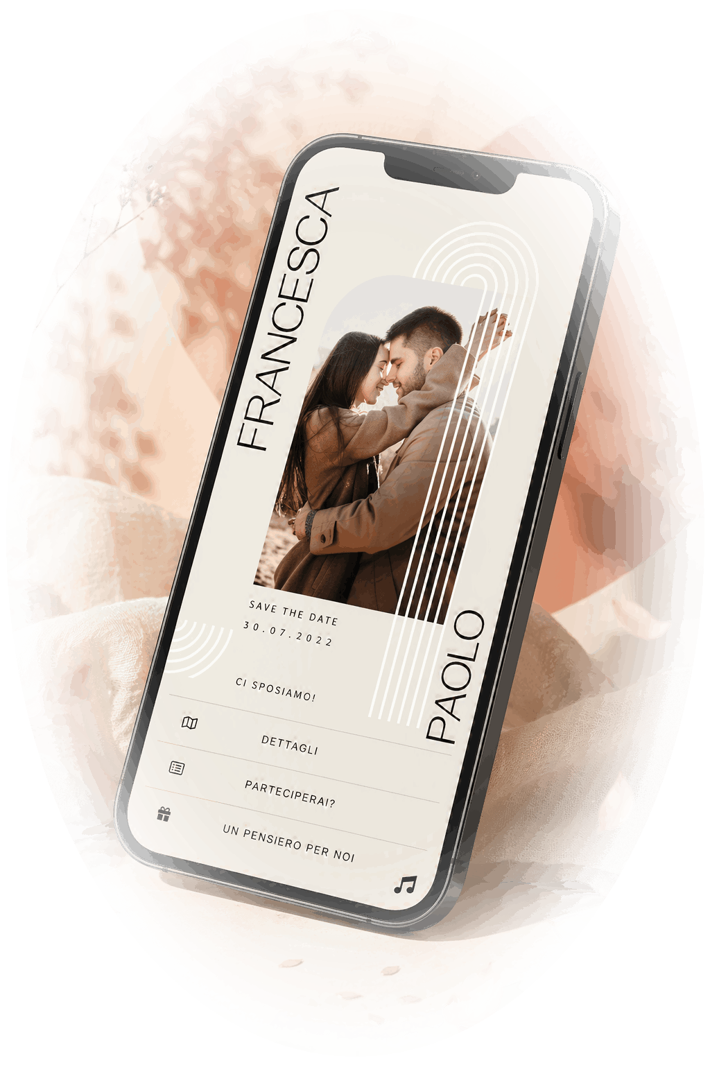 Anteprima partecipazione matrimonio digitale su smartphone